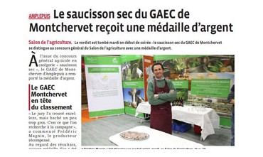Le saucisson sec du GAEC de Montchervet reçoit une médaille d’argent